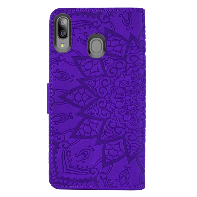 For Galaxy A20e Calf Pattern Diamond Mandala Double Folding Design Embossed Leather Case with Wallet & Holder & Card Slots