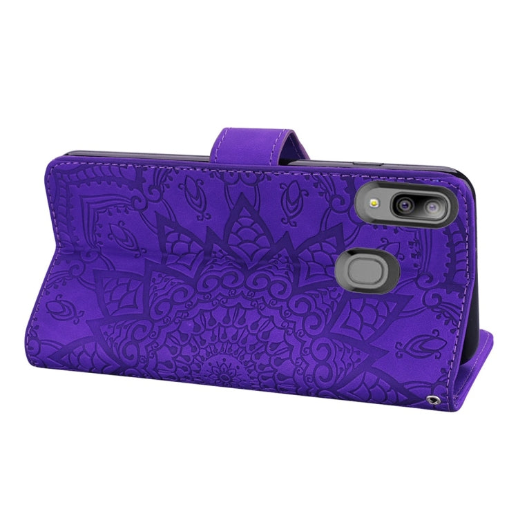 For Galaxy A20e Calf Pattern Diamond Mandala Double Folding Design Embossed Leather Case with Wallet & Holder & Card Slots