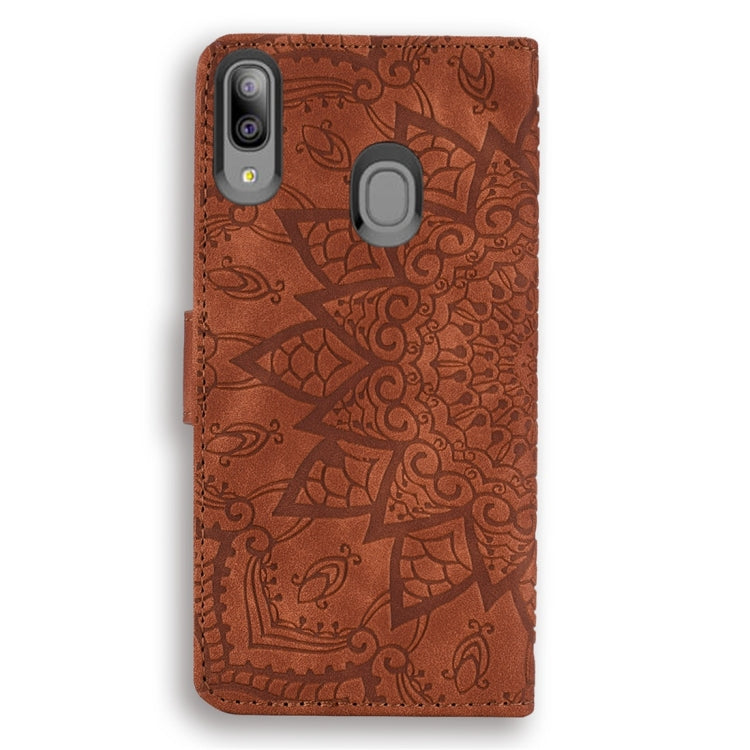 For Galaxy A30 / A20 Calf Pattern Diamond Mandala Double Folding Design Embossed Leather Case with Wallet & Holder & Card Slots