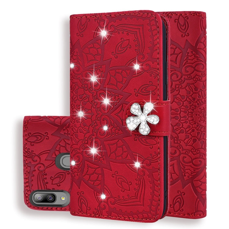 For Galaxy A30 / A20 Calf Pattern Diamond Mandala Double Folding Design Embossed Leather Case with Wallet & Holder & Card Slots