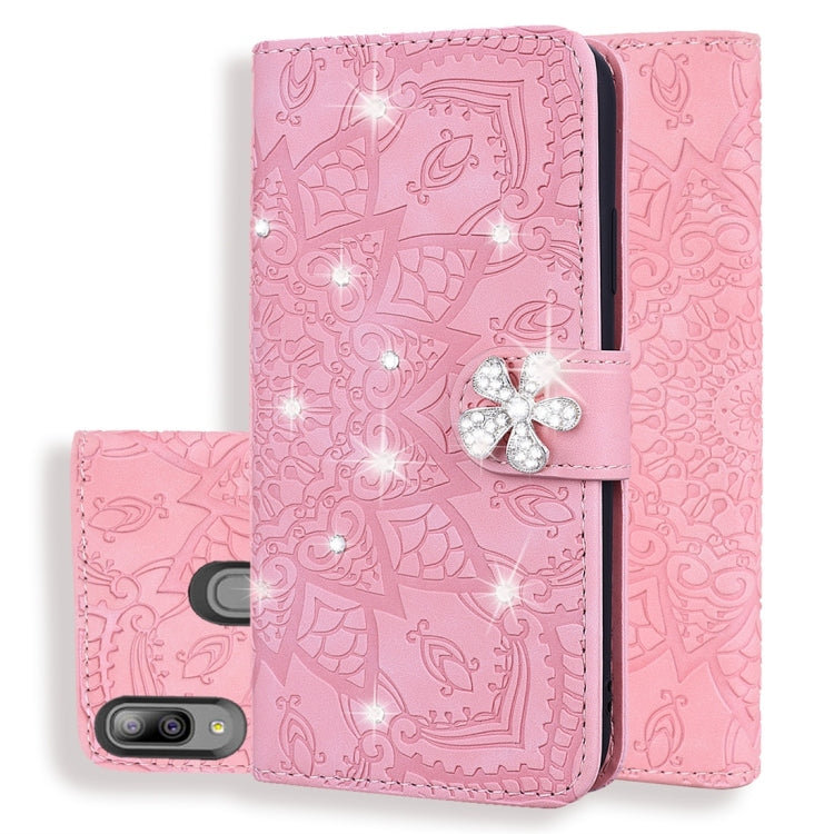 For Galaxy A30 / A20 Calf Pattern Diamond Mandala Double Folding Design Embossed Leather Case with Wallet & Holder & Card Slots