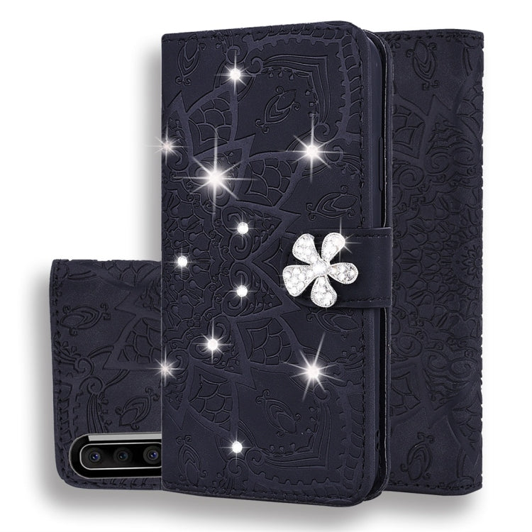 For Galaxy A40 Calf Pattern Diamond Mandala Double Folding Design Embossed Leather Case with Wallet & Holder & Card Slots