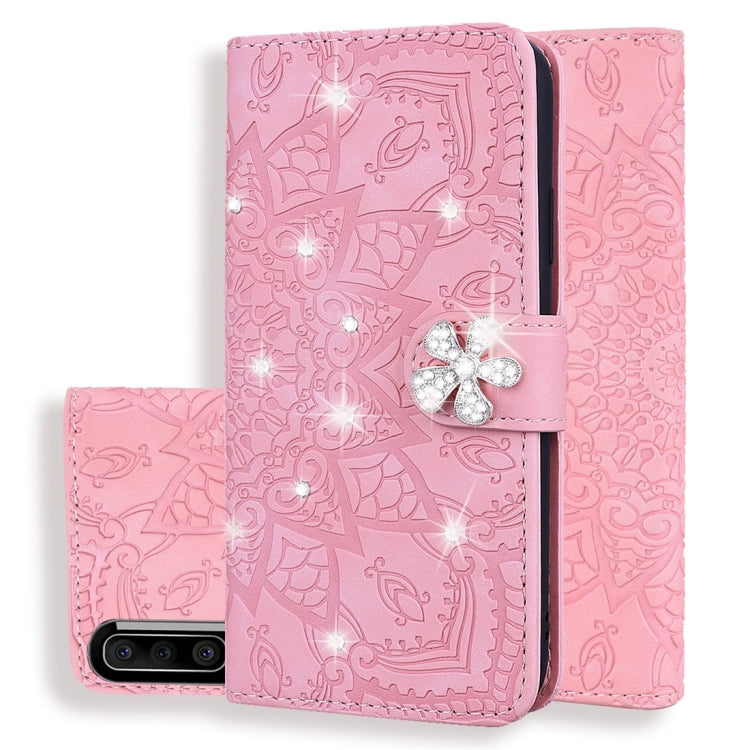For Galaxy A40 Calf Pattern Diamond Mandala Double Folding Design Embossed Leather Case with Wallet & Holder & Card Slots