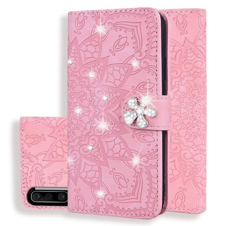 For Galaxy A50s / A30s / A50 Calf Pattern Diamond Mandala Double Folding Design Embossed Leather Case with Wallet & Holder & Card Slots