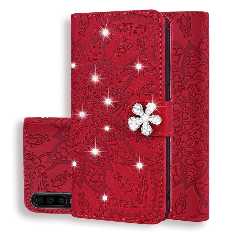For Galaxy A70 Calf Pattern Diamond Mandala Double Folding Design Embossed Leather Case with Wallet & Holder & Card Slots