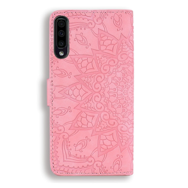 For Galaxy A70 Calf Pattern Diamond Mandala Double Folding Design Embossed Leather Case with Wallet & Holder & Card Slots