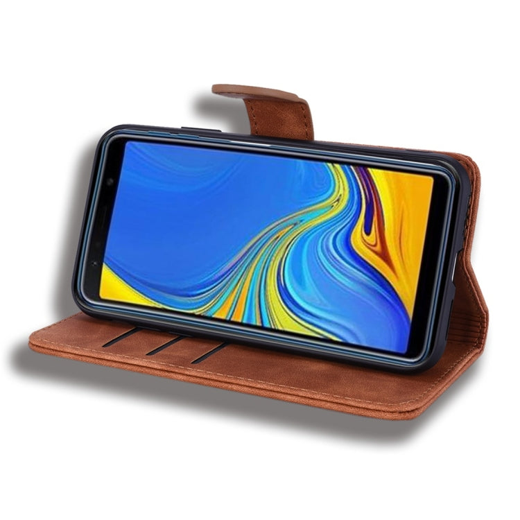 For Galaxy A7 (2018) Calf Pattern Diamond Mandala Double Folding Design Embossed Leather Case with Wallet & Holder & Card Slots