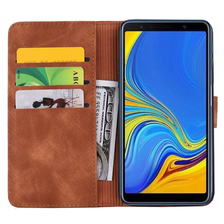 For Galaxy A7 (2018) Calf Pattern Diamond Mandala Double Folding Design Embossed Leather Case with Wallet & Holder & Card Slots