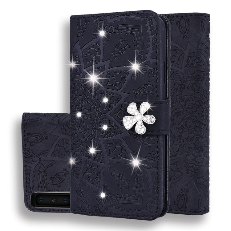 For Galaxy A7 (2018) Calf Pattern Diamond Mandala Double Folding Design Embossed Leather Case with Wallet & Holder & Card Slots