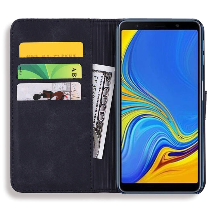 For Galaxy A7 (2018) Calf Pattern Diamond Mandala Double Folding Design Embossed Leather Case with Wallet & Holder & Card Slots