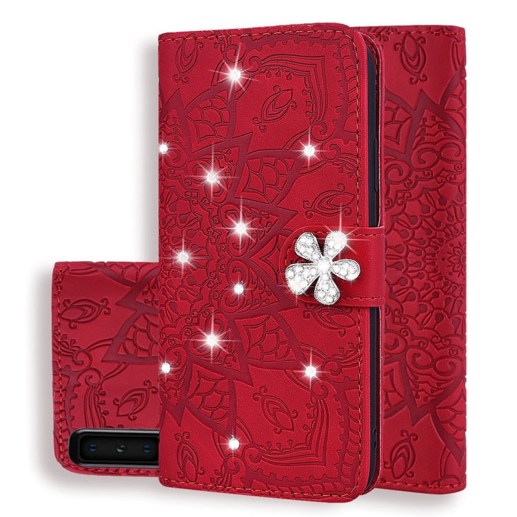 For Galaxy A7 (2018) Calf Pattern Diamond Mandala Double Folding Design Embossed Leather Case with Wallet & Holder & Card Slots