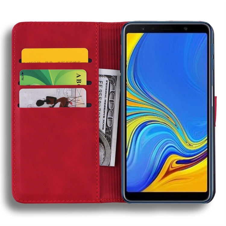 For Galaxy A7 (2018) Calf Pattern Diamond Mandala Double Folding Design Embossed Leather Case with Wallet & Holder & Card Slots