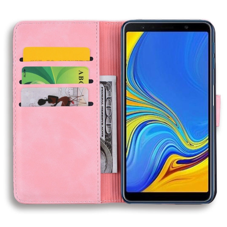 For Galaxy A7 (2018) Calf Pattern Diamond Mandala Double Folding Design Embossed Leather Case with Wallet & Holder & Card Slots