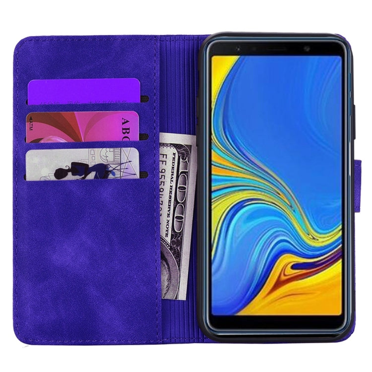 For Galaxy A7 (2018) Calf Pattern Diamond Mandala Double Folding Design Embossed Leather Case with Wallet & Holder & Card Slots