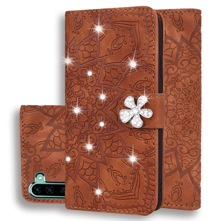 For Galaxy Note 10 Calf Pattern Diamond Mandala Double Folding Design Embossed Leather Case with Wallet & Holder & Card Slots