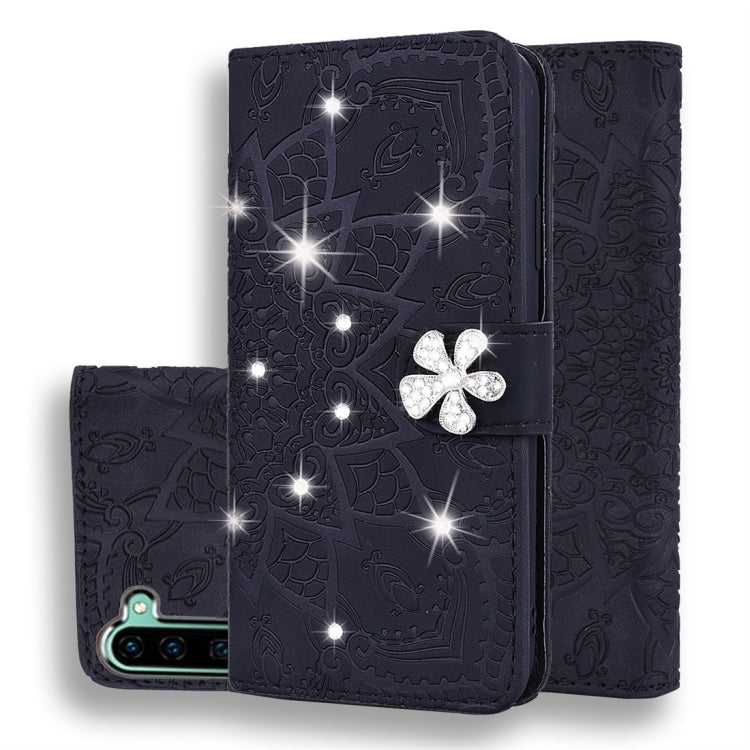 For Galaxy Note 10 Calf Pattern Diamond Mandala Double Folding Design Embossed Leather Case with Wallet & Holder & Card Slots