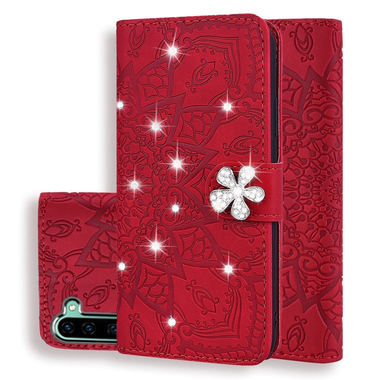 For Galaxy Note 10 Calf Pattern Diamond Mandala Double Folding Design Embossed Leather Case with Wallet & Holder & Card Slots