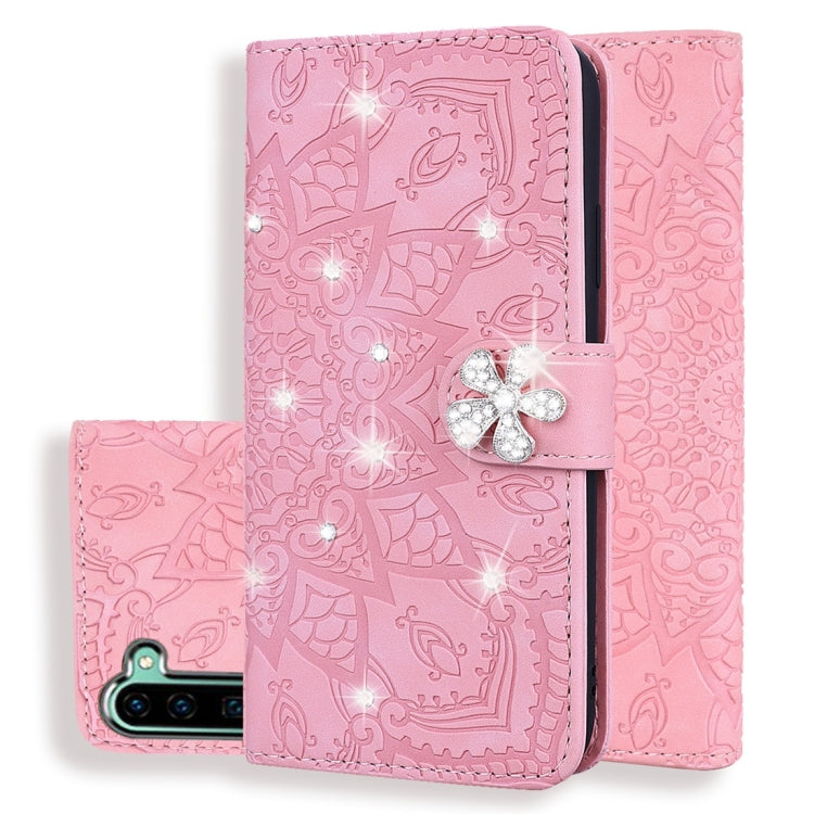 For Galaxy Note 10 Calf Pattern Diamond Mandala Double Folding Design Embossed Leather Case with Wallet & Holder & Card Slots