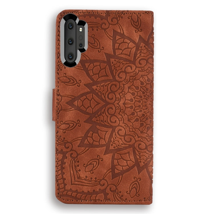For Galaxy Note 10+ Calf Pattern Diamond Mandala Double Folding Design Embossed Leather Case with Wallet & Holder & Card Slots