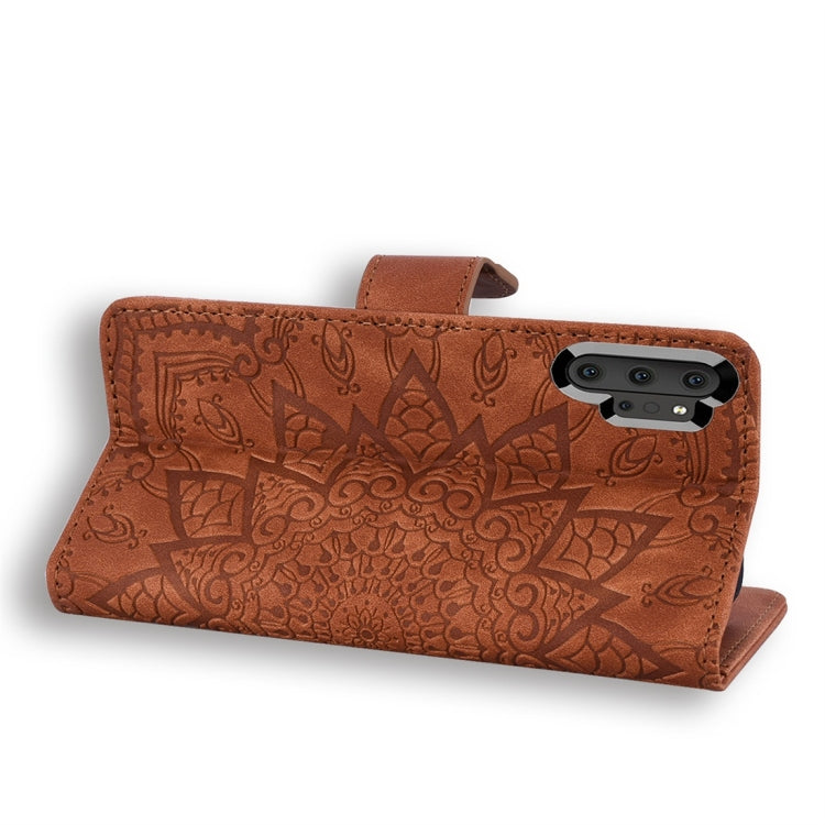 For Galaxy Note 10+ Calf Pattern Diamond Mandala Double Folding Design Embossed Leather Case with Wallet & Holder & Card Slots