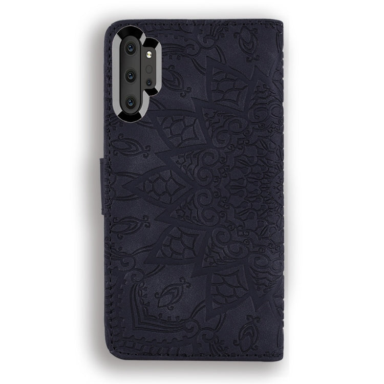 For Galaxy Note 10+ Calf Pattern Diamond Mandala Double Folding Design Embossed Leather Case with Wallet & Holder & Card Slots
