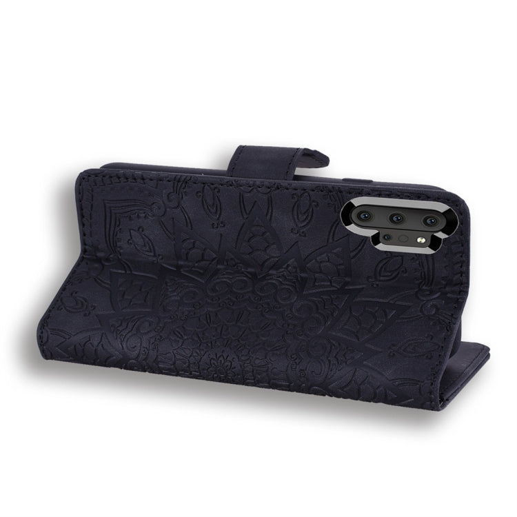 For Galaxy Note 10+ Calf Pattern Diamond Mandala Double Folding Design Embossed Leather Case with Wallet & Holder & Card Slots