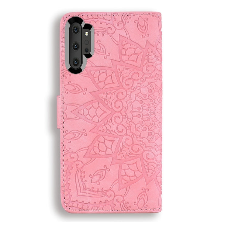 For Galaxy Note 10+ Calf Pattern Diamond Mandala Double Folding Design Embossed Leather Case with Wallet & Holder & Card Slots