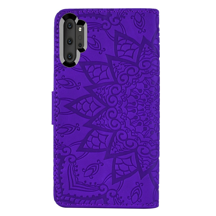 For Galaxy Note 10+ Calf Pattern Diamond Mandala Double Folding Design Embossed Leather Case with Wallet & Holder & Card Slots