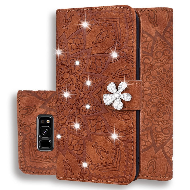 For Galaxy S8 Calf Pattern Diamond Mandala Double Folding Design Embossed Leather Case with Wallet & Holder & Card Slots