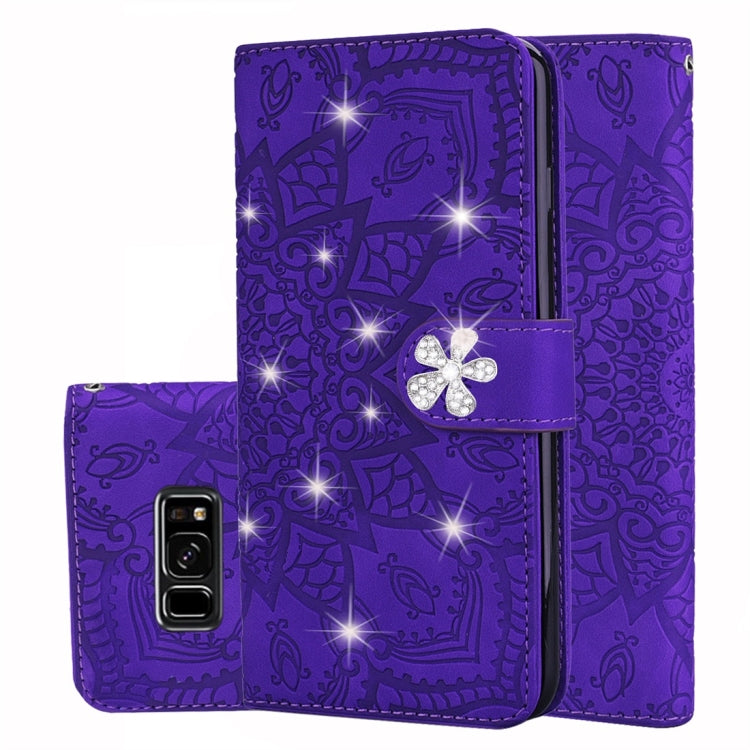 For Galaxy S8 Calf Pattern Diamond Mandala Double Folding Design Embossed Leather Case with Wallet & Holder & Card Slots