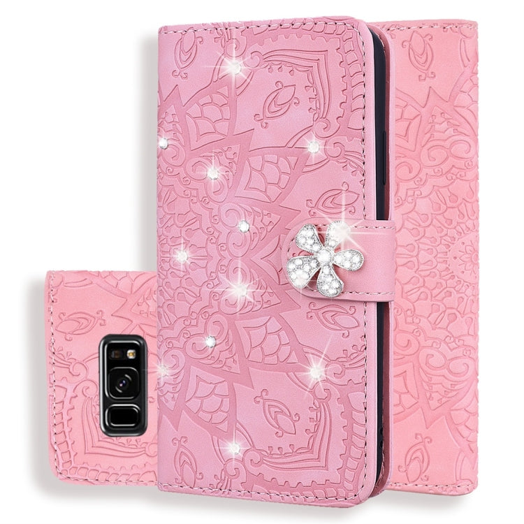 For Galaxy S8+ Calf Pattern Diamond Mandala Double Folding Design Embossed Leather Case with Wallet & Holder & Card Slots