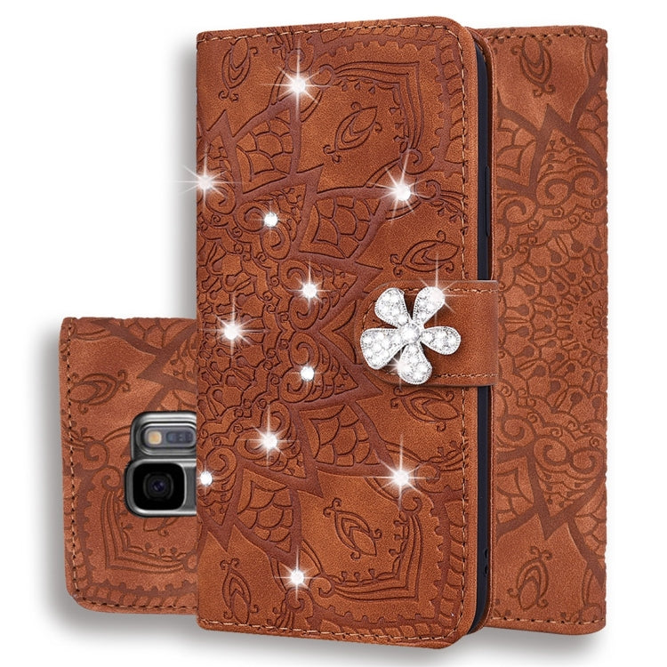 For Galaxy S9 Calf Pattern Diamond Mandala Double Folding Design Embossed Leather Case with Wallet & Holder & Card Slots
