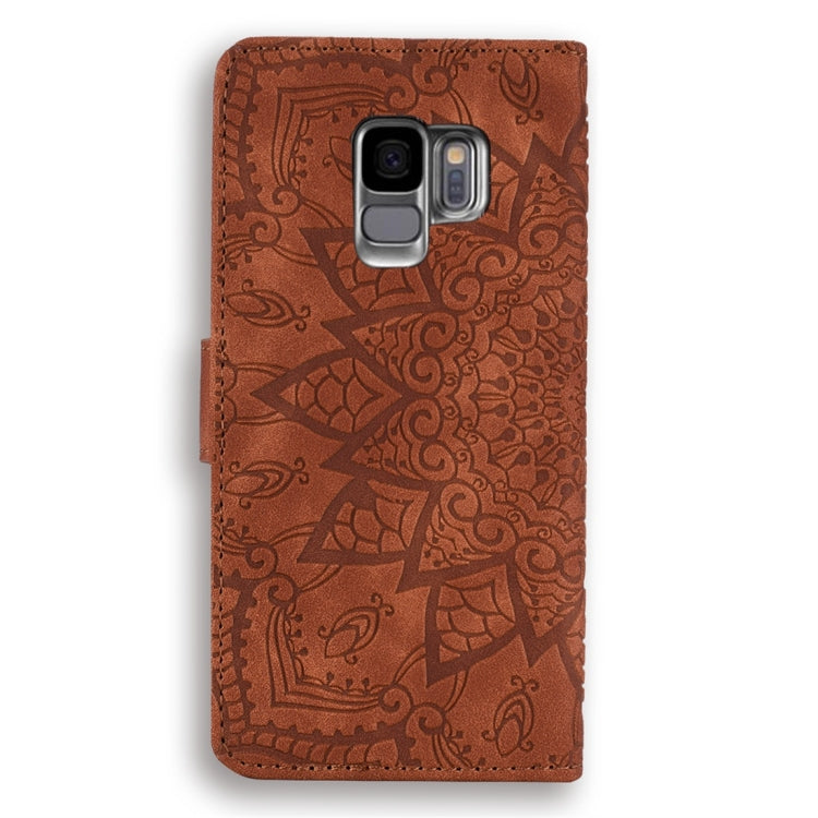 For Galaxy S9 Calf Pattern Diamond Mandala Double Folding Design Embossed Leather Case with Wallet & Holder & Card Slots