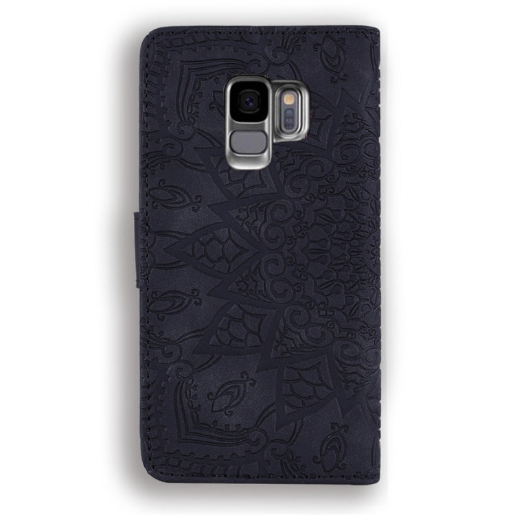 For Galaxy S9 Calf Pattern Diamond Mandala Double Folding Design Embossed Leather Case with Wallet & Holder & Card Slots
