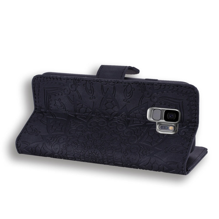 For Galaxy S9 Calf Pattern Diamond Mandala Double Folding Design Embossed Leather Case with Wallet & Holder & Card Slots