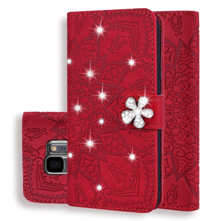For Galaxy S9 Calf Pattern Diamond Mandala Double Folding Design Embossed Leather Case with Wallet & Holder & Card Slots