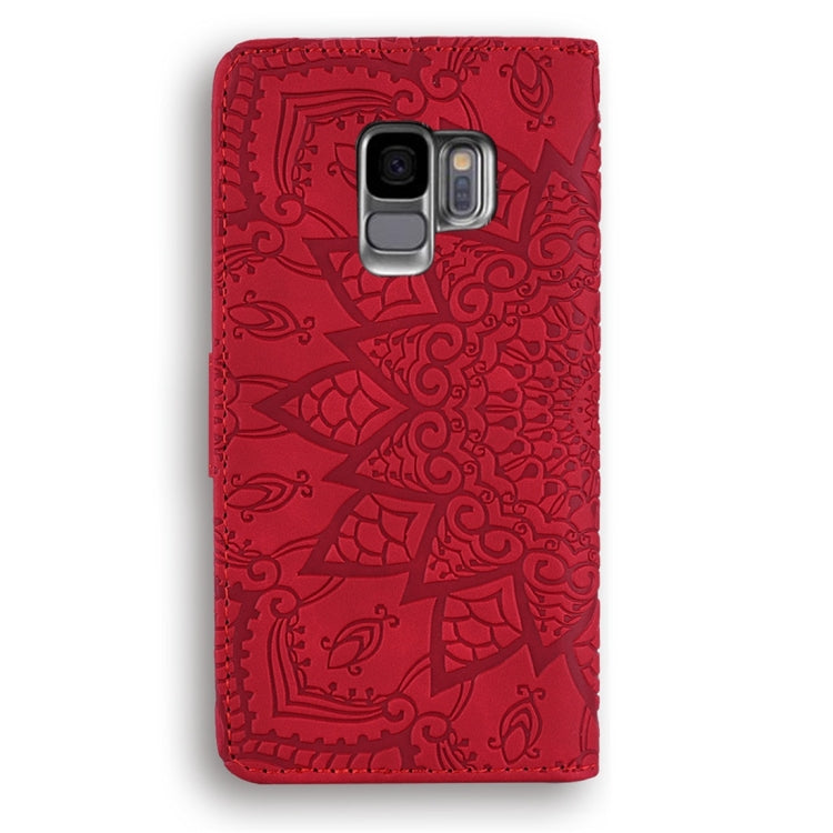 For Galaxy S9 Calf Pattern Diamond Mandala Double Folding Design Embossed Leather Case with Wallet & Holder & Card Slots