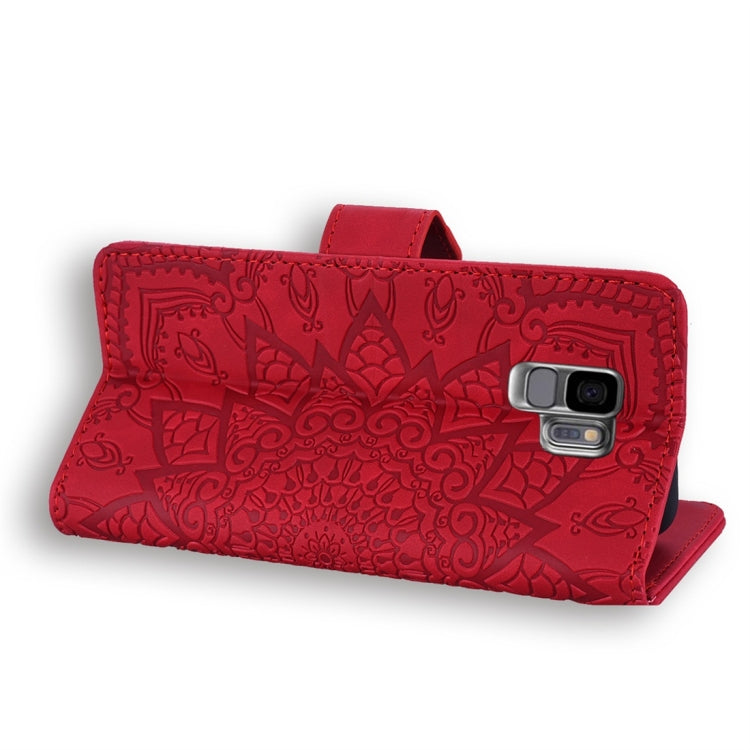 For Galaxy S9 Calf Pattern Diamond Mandala Double Folding Design Embossed Leather Case with Wallet & Holder & Card Slots