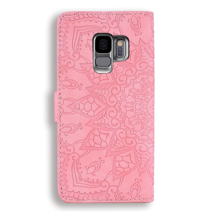 For Galaxy S9 Calf Pattern Diamond Mandala Double Folding Design Embossed Leather Case with Wallet & Holder & Card Slots