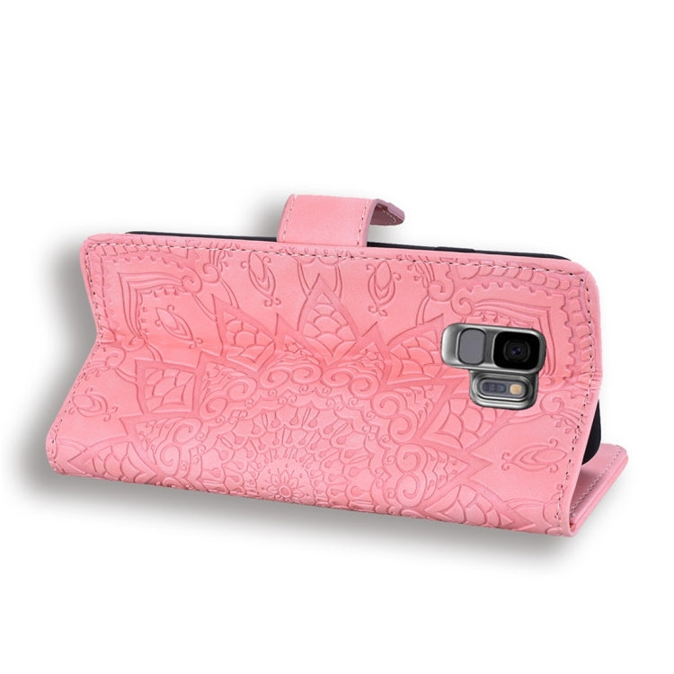For Galaxy S9 Calf Pattern Diamond Mandala Double Folding Design Embossed Leather Case with Wallet & Holder & Card Slots
