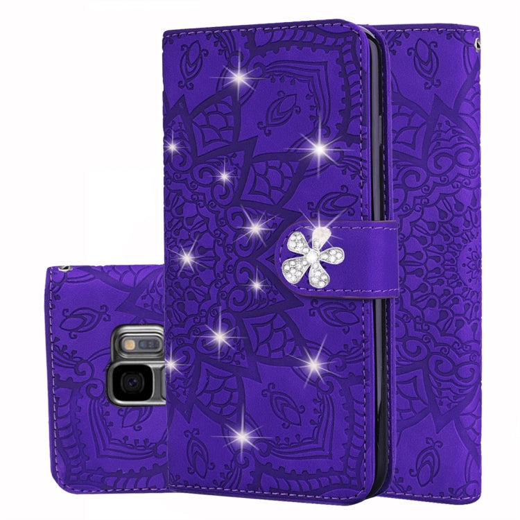For Galaxy S9 Calf Pattern Diamond Mandala Double Folding Design Embossed Leather Case with Wallet & Holder & Card Slots