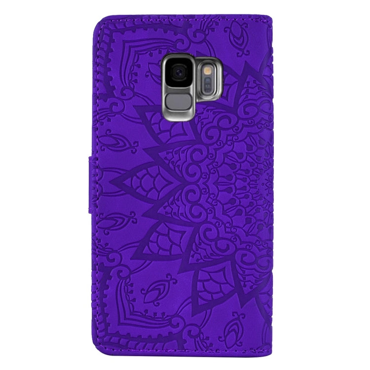 For Galaxy S9 Calf Pattern Diamond Mandala Double Folding Design Embossed Leather Case with Wallet & Holder & Card Slots