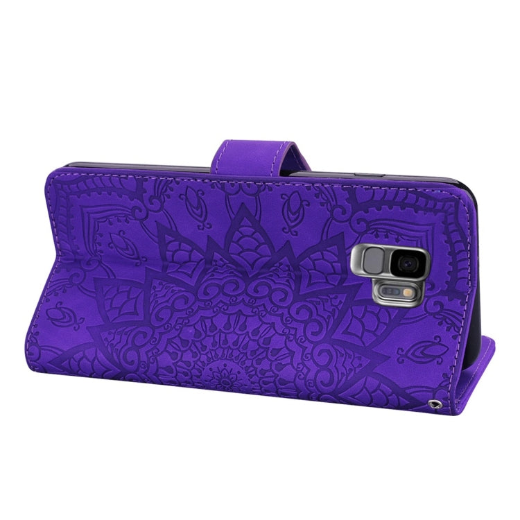 For Galaxy S9 Calf Pattern Diamond Mandala Double Folding Design Embossed Leather Case with Wallet & Holder & Card Slots
