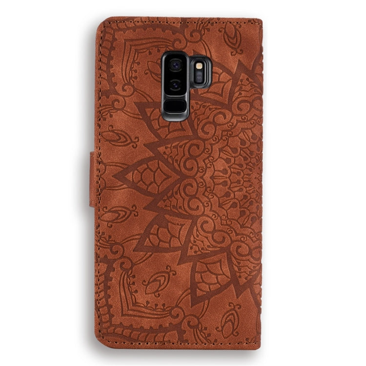 For Galaxy S9+ Calf Pattern Diamond Mandala Double Folding Design Embossed Leather Case with Wallet & Holder & Card Slots