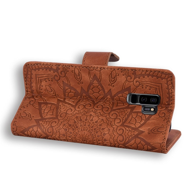 For Galaxy S9+ Calf Pattern Diamond Mandala Double Folding Design Embossed Leather Case with Wallet & Holder & Card Slots