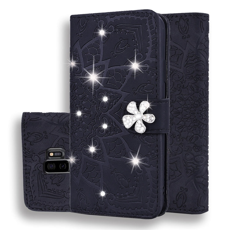 For Galaxy S9+ Calf Pattern Diamond Mandala Double Folding Design Embossed Leather Case with Wallet & Holder & Card Slots
