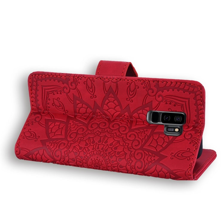 For Galaxy S9+ Calf Pattern Diamond Mandala Double Folding Design Embossed Leather Case with Wallet & Holder & Card Slots