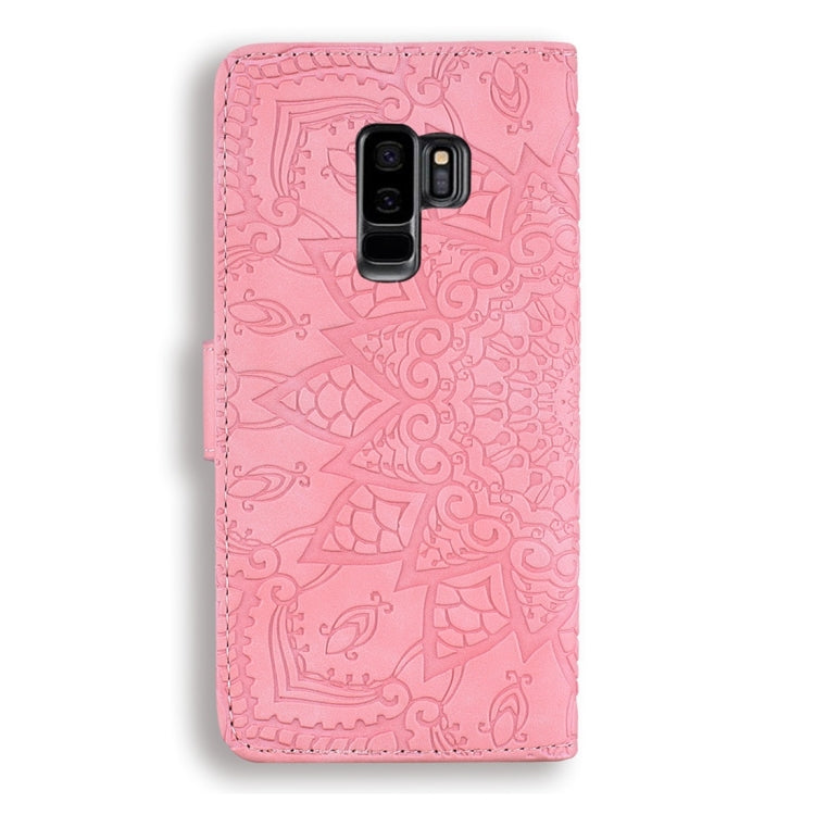 For Galaxy S9+ Calf Pattern Diamond Mandala Double Folding Design Embossed Leather Case with Wallet & Holder & Card Slots