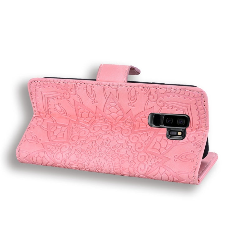 For Galaxy S9+ Calf Pattern Diamond Mandala Double Folding Design Embossed Leather Case with Wallet & Holder & Card Slots
