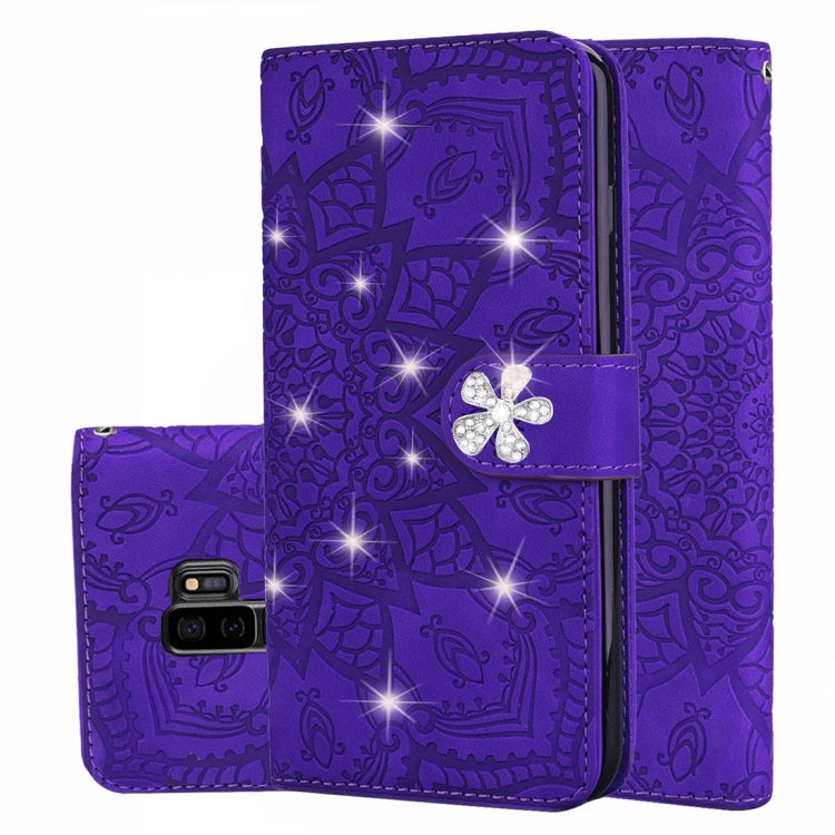 For Galaxy S9+ Calf Pattern Diamond Mandala Double Folding Design Embossed Leather Case with Wallet & Holder & Card Slots